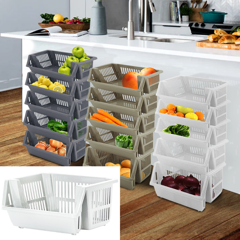 Large Stackable Baskets White Interlocking Storage Tray Space Saving Plastic Daniel James